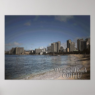 Poster pittoresque hawaïen de Waikiki Beach Oahu
