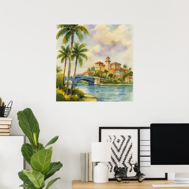 Poster Pittoresque historique Boca Raton Floride Aquarell (Bureau à domicile)