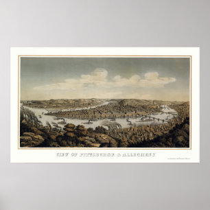 Poster Pittsburgh, carte panoramique de PA - 1874