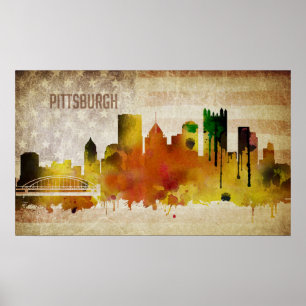 Poster Pittsburgh, PA   Aquarelle Ville Skyline