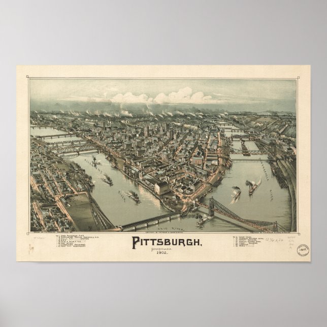 Poster Pittsburgh Pennsylvanie 1902 Carte panoramique ant (Devant)