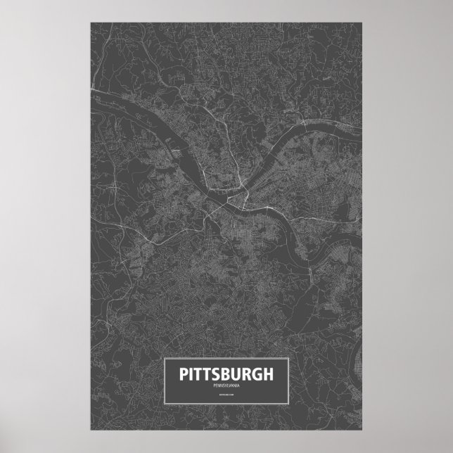 Poster Pittsburgh, Pennsylvanie (blanc sur noir) (Devant)