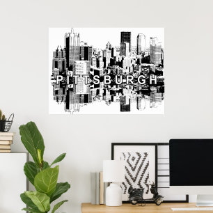 Poster Pittsburgh, Pennsylvanie en noir et blanc