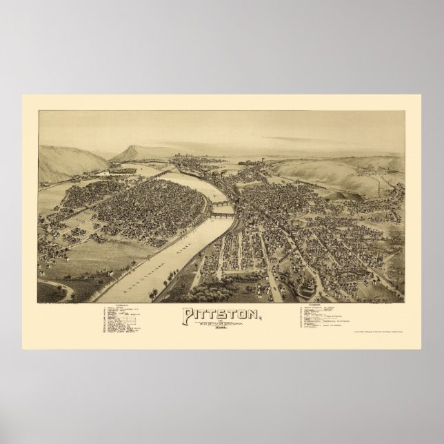 Poster Pittston, PA Carte panoramique - 1892 (Devant)