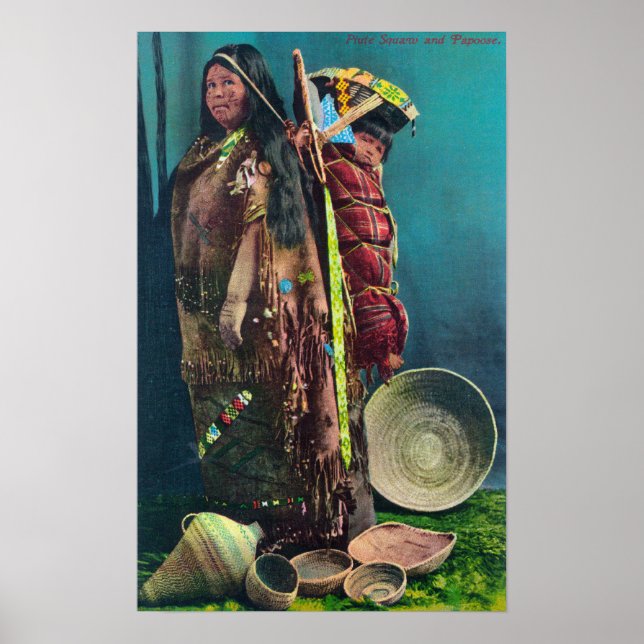 Poster Piuta, mère autochtone et enfant dans une poule (Devant)