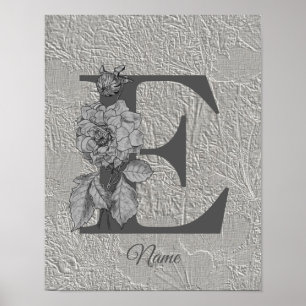 Poster Pivoine Élégant Monogramme Initiale E Personnalisé
