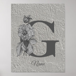 Poster Pivoine Élégant Monogramme Initiale G Personnalisé