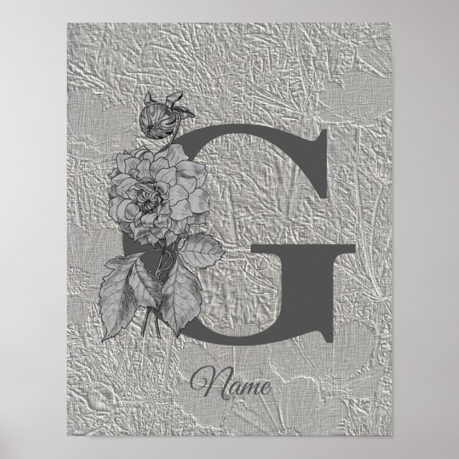 Poster Pivoine Élégant Monogramme Initiale G Personnalisé (Devant)