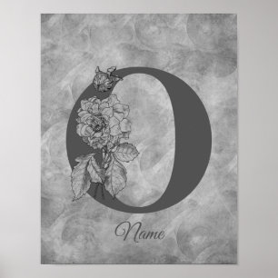 Poster Pivoine Élégant Monogramme Initiale O Personnalisé