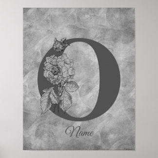 Poster Pivoine Élégant Monogramme Initiale O Personnalisé