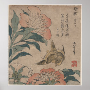 Poster Pivoine et canari par Katsushika Hokusai