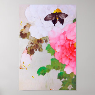 Poster Pivoine et Papillon (détail), Watanabe Seitei