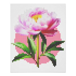 Poster Pivoine rose point mosaïque fleur