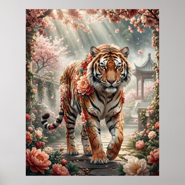 Poster Pivoine Tigre Fleurir Puissance (Devant)