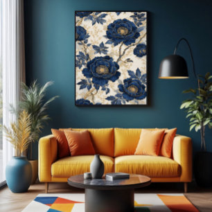 Poster Pivoines Bleues