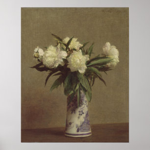 Poster Pivoines dans un vase bleu et blanc