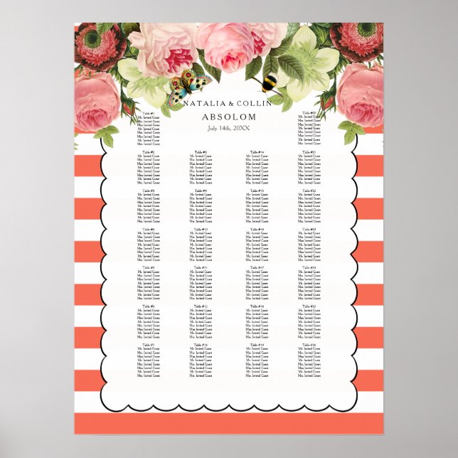 Poster PixDezines bandes de corail+rose/carte de sièges (Devant)