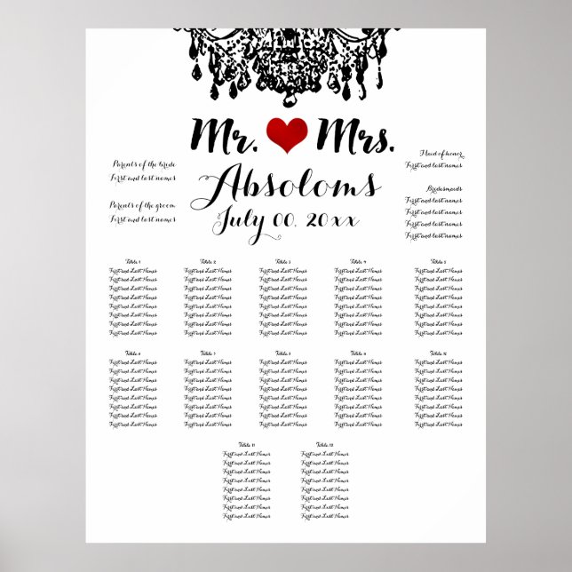Poster PixDezines DIYColor/Chandelier/Seating Chart (Devant)