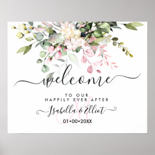 Poster PixDezines Élégant Gomme Rose Eucalyptus Bienvenue