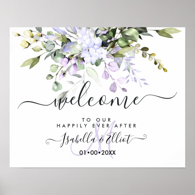 Poster PixDezines Elégant Purple Eucalyptus Bienvenue (Devant)
