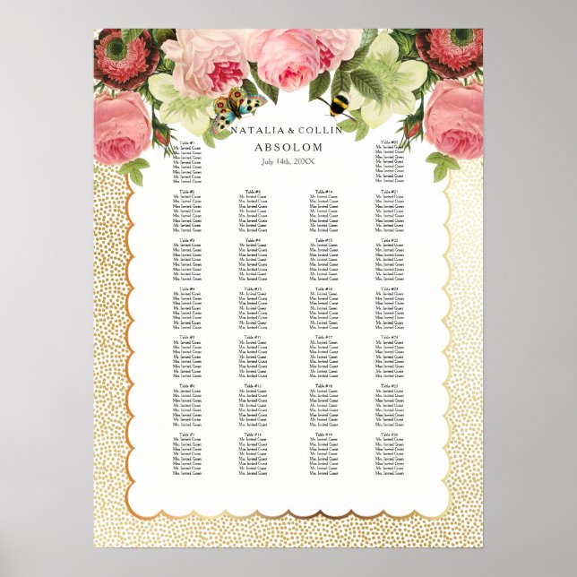Poster PixDezines Faux Gold Specks/Rose/Seating Chart (Devant)