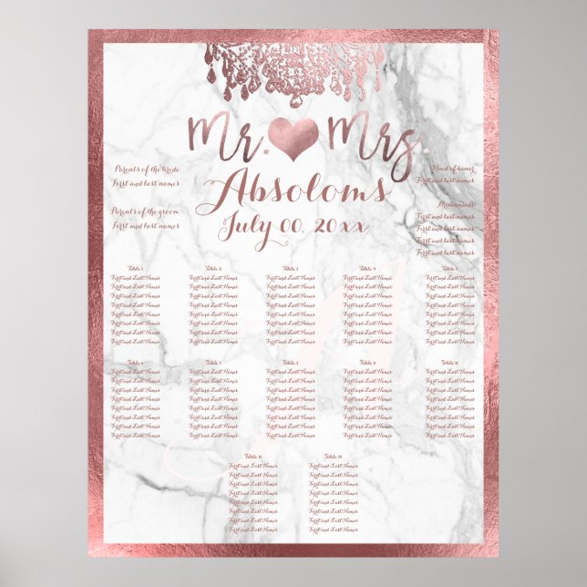 Poster PixDezines Faux Rose Gold Chandelier / Coeur / Mar (Devant)