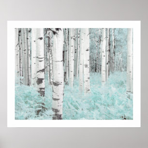 Poster PixDezines Forêt de Bouleau Argenté Bleu Fougère L