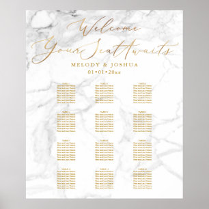 Poster PixDezines Marble+Faux Gold Script, Seating Chart