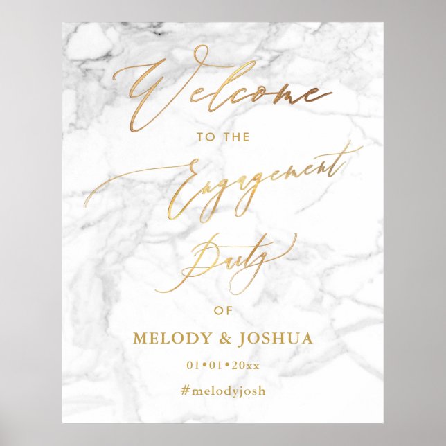Poster PixDezines Marble+Faux Gold Welcome Fiançailles Po (Devant)