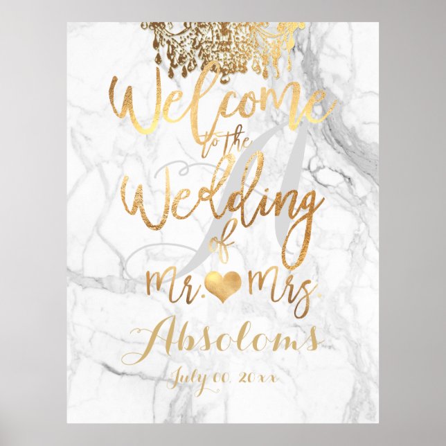 Poster PixDezines Marbre / Faux Gold Chandelier / Récepti (Devant)