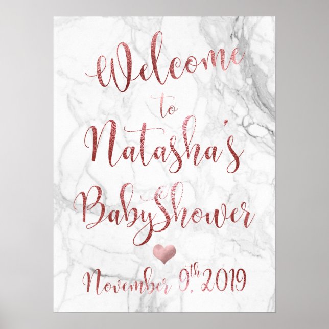Poster PixDezines Marbre/Faux Rose Gold #Babyshower Welco (Devant)