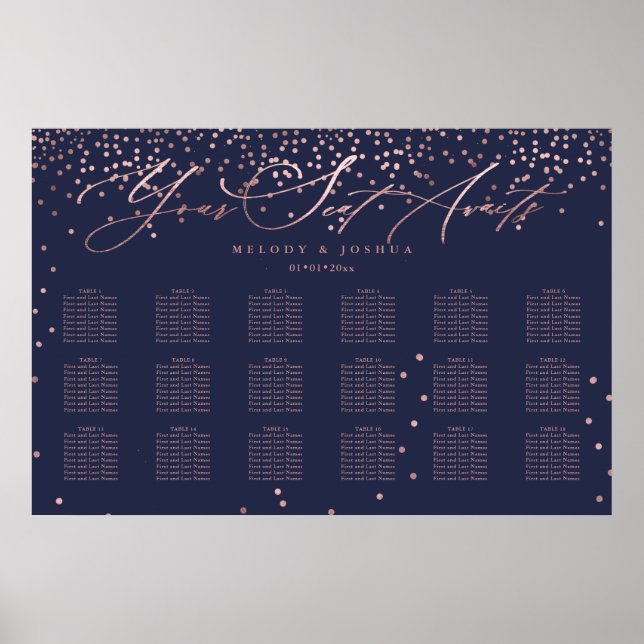 Poster PixDezines Marine+Rose Gold Script, Seating Chart (Devant)