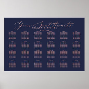 Poster PixDezines Marine+Rose Gold Script, Seating Chart