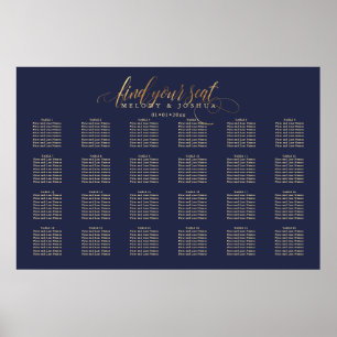 Poster PixDezines Navy+Gold Calligraphy, Seating Chart