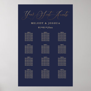 Poster PixDezines Navy+Gold Calligraphy, Seating Chart