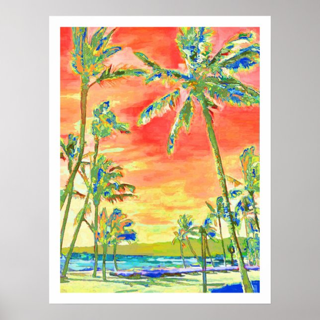 Poster PixDezines Sunset Hawaiian Beach/Coral/Blue (Devant)