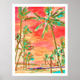 Poster PixDezines Sunset Hawaiian Beach/Coral/Turquoise