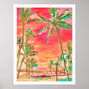 Poster PixDezines Sunset Hawaiian Beach/Coral/Turquoise