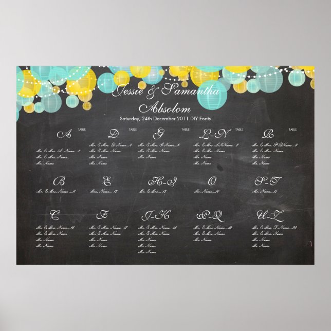 Poster PixDezines tableau+lanternes/plan de table (Devant)