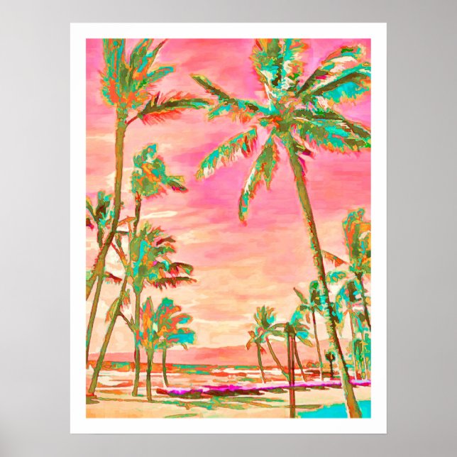Poster PixDezines Vintage Hawaiian Beach/Persimmon (Devant)