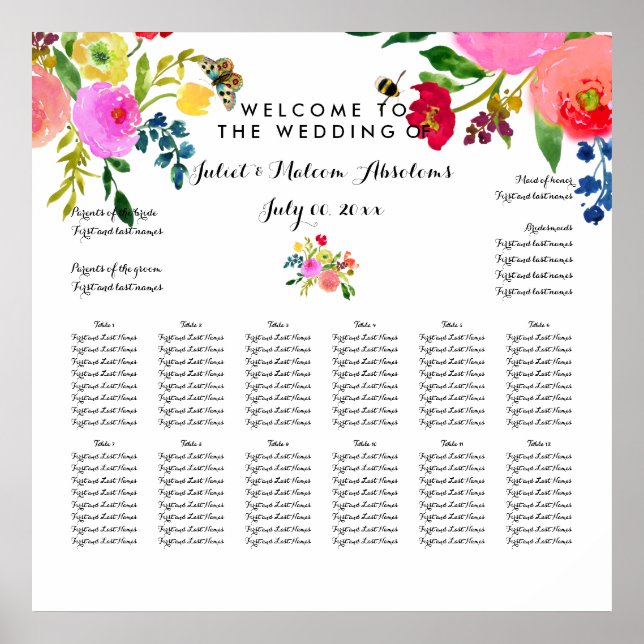 Poster PixDezines Watecolor Floral/Seating Chart (Devant)