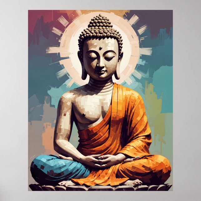 Poster Pixel Art moderne Bouddha coloré (Devant)
