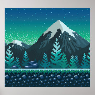 Poster Pixel Art : Nuit des Montagnes Neiges.