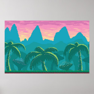 Poster Pixel art paysage sans soudure avec zone tropicale