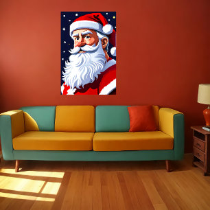 Poster Pixel art Père Noël avec barbe blanche   Art AI