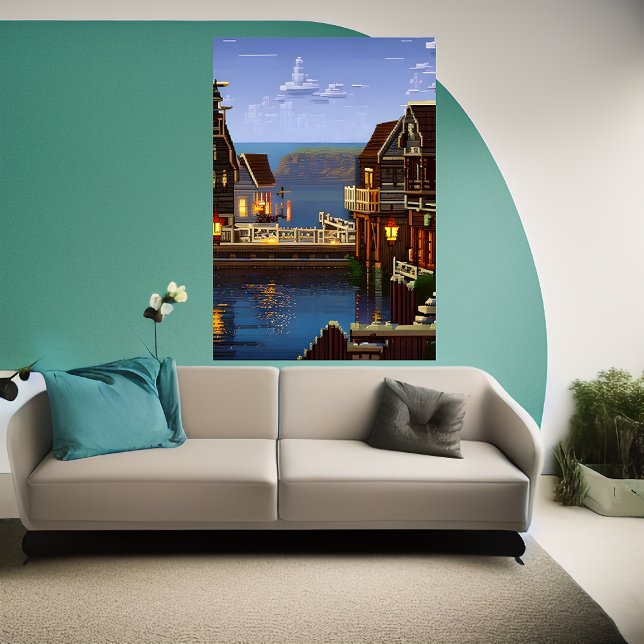 Poster Pixel art, ville américaine près de l'océan | Art  (Créateur téléchargé)
