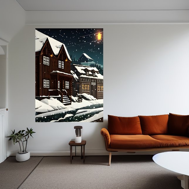 Poster Pixel art, ville norvégienne dans la neige | Art A (Créateur téléchargé)