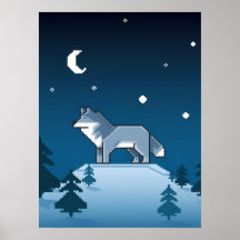 Pixel Art Wolf solitaire sous la lune