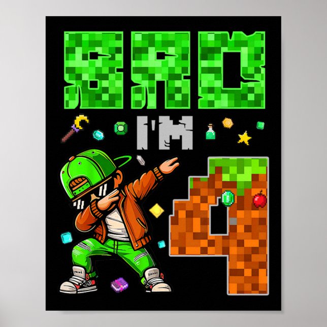 Poster Pixel Dab Gamer Style Birthday Gift For Boys 4  (Devant)