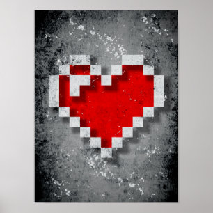 Poster Pixel du coeur rouge